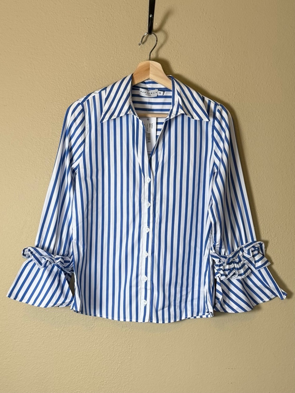 NWT Harshman Indigo Stripes Preppy Selina Nautical Cotton Blouse XS - Picture 2 of 7